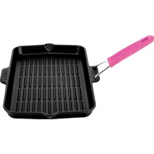 Lava Döküm Dikdörtgen Sığ Izgara Tavası Silikon Tel Saplı Ölçü 21x36cm.