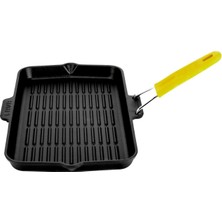 Lava Döküm Dikdörtgen Sığ Izgara Tavası Silikon Tel Saplı Ölçü 21x36cm.