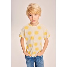 Luess Çocuk Desenli Sarı Oversize Kısa Kol T-Shirt