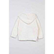 Unisex Çocuk %100 Pamuklu Kedi Nakışlı Kışlık Hırka  -Ekru (3-4 Yaş 8-9 Yaş)
