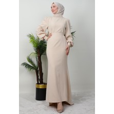 Giza Store Lavin Krep Elbise Bej