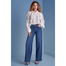 Guitar Geniş Paça Koyu Mavi Jean Pantolon