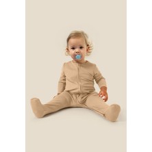 Unisex Bebek Rahat Kalıp %100 Pamuklu  Mevsimlik Tulum -Krem  (0-3 Ay 6-9 Ay)