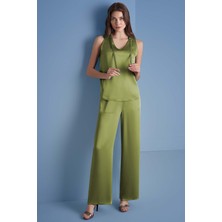 Guitar Geniş Paça Yeşil Saten Pantolon