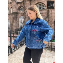 Nihal Eren Butik Büyük Beden Taş Işlemeli Likralı Jean Ceket