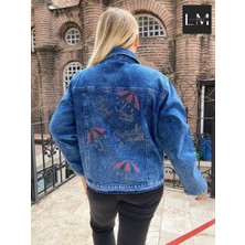 Nihal Eren Butik Büyük Beden Taş Işlemeli Likralı Jean Ceket