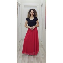 Lodmela Bel Lastikli Kloş Şifon Etek 6003-KIRMIZI