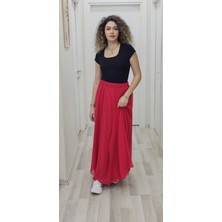 Lodmela Bel Lastikli Kloş Şifon Etek 6003-KIRMIZI