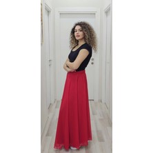 Lodmela Bel Lastikli Kloş Şifon Etek 6003-KIRMIZI