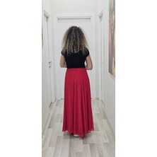 Lodmela Bel Lastikli Kloş Şifon Etek 6003-KIRMIZI
