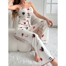 Traje Den Kadınlar Için Sırt Dekolteli Uzun Pantolon, Fileli Pijama Takımı