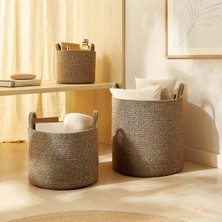 Ocean Home Textile 3'lü Siyah Kırçıllı Dolap İçi Çamaşır Oyuncak Düzenleyici Jüt Halat Saklama Sepeti Organizer