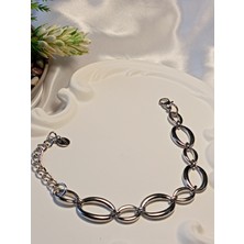 Silver Oval Şekilli Çelik Bileklik