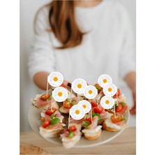 BAYRAK KÜRDAN Papatya Baskılı Ikramlık, Sunumluk, Pasta ve Tatlı Üstü, Çay ve Kahve Yanı, Özel Gün, Davet, Etkinlik ve Organizasyonlar İçin Çiçek Desenli Bayrak Kürdan