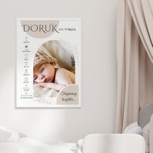 Çocuk Kalbi Atölyesi Ayrıntılı Fotoğraflı Doğum Tablosu, Beyaz Çerçeveli Bebek Doğum Hatırası Tablosu, Doğum Panosu