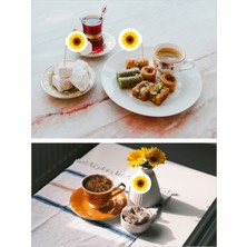 Ayçiçeği Baskılı Ikramlık, Sunumluk, Pasta ve Tatlı Üstü, Çay ve Kahve Yanı, Özel Gün, Davet, Etkinlik ve Organizasyonlar İçin Çiçek Desenli Bayrak Kürdan