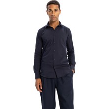 Dar Kesim Poplin Gömlek - Lacivert