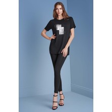 Guitar Yuvarlak Yaka Siyah Örme Tunik