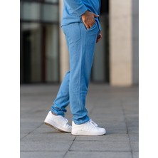 Erkek Pantolon, Waffle Kumaş Jogger Pantolon, Pamuklu, Mevsimlik, Günlük Giyim, Şık ve Konforlu, Yaz Aylarına Uygun,mavi Pantolon