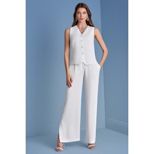 Guitar Kolsuz Beyaz Krep Yelek