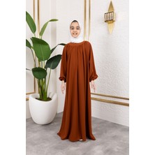 Reglan Kol Büzgülü Çocuk Elbise-Kiremit