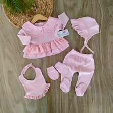 Bebe Kervanı Bebe Yaka Pembe %100 Doğal Pamuk 5'li Hastane Çıkışı Zıbın Takımı BBK1145