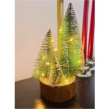 LED Işıklı Nevada çam Ağaçları 4 Lü Set Büyük Meşe Kütüklü led Işıklı 22 cm Büyük Boy Çam Ağaçları Seti