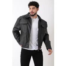 Oversize Kapaklı Bel Lastikli Suni Deri Mont ARW_50393