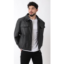 Oversize Kapaklı Bel Lastikli Suni Deri Mont ARW_50393