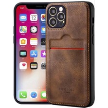 Desingshop Apple iPhone 15 Pro Kartlıklı Lüx Deri Kılıf Açık Kahve