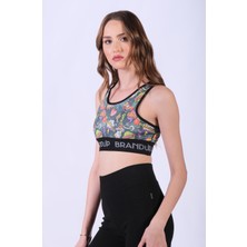 Eğlenceli Baskı Detaylı Spor Crop, Büstiyer, Sporcu Sütyeni
