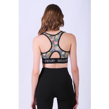 Eğlenceli Baskı Detaylı Spor Crop, Büstiyer, Sporcu Sütyeni