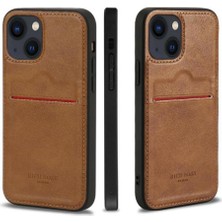 Desingshop Apple iPhone 15 Plus Kartlıklı Lüx Deri Kılıf Açık Kahve