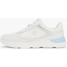 Tommy Hilfiger Kadın Karışık Dokulu Beyaz Deri Sneaker