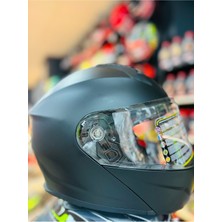 966 Mat Black Çene Açılır Güneş Vizörlü Motosiklet Kaskı (Mat Siyah)