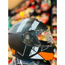 966 Fc5 Mat Black Çene Açılır Güneş Vizörlü Motosiklet Kaskı (Siyah-Beyaz Turuncu)