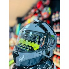 966 WX10 Çene Açılır Güneş Vizörlü Motosiklet Kaskı (Gri-Siyah)