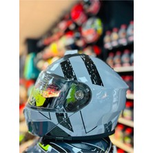 966 WX10 Çene Açılır Güneş Vizörlü Motosiklet Kaskı (Gri-Siyah)