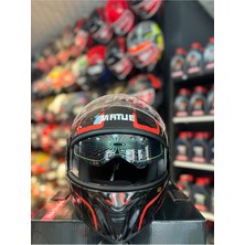 Universal Vırtue Çene Açılır Günrş Vizörlü Motosiklet Kaskı (Siyah- Kırmızı)