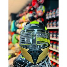 966 Matt Black WX92 Çene Açılır Güneş Vizörlü Motosiklet Kaskı (Siyah- Neon-Gold)