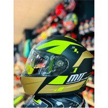 966 Matt Black WX92 Çene Açılır Güneş Vizörlü Motosiklet Kaskı (Siyah- Neon-Gold)