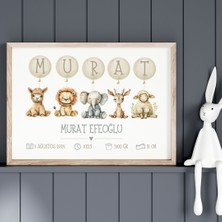 Çocuk Kalbi Atölyesi Balonlu Hayvanlar Bebek ve Çocuk Odası Doğum Anısı Tablosu,  Bebek Doğum Hatırası Tablosu, Doğum Panosu