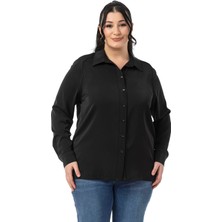 Disentis Modest Büyük Beden Reglan Kollu Siyah Gömlek