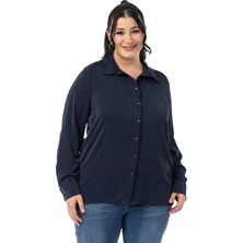 Disentis Modest Büyük Beden Reglan Kollu Lacivert Gömlek