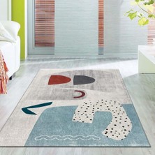 Carpettex Çocuk Bebek Halısı Bohem Fil Desenli Gri Halı Yıkanabilir Kaymaz