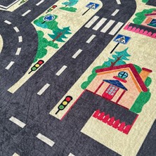 Carpettex Çocuk Bebek Odası Oyun Halısı Trafik Temalı Sarı Gri Halı Kaymaz Taban Yıkanabilir