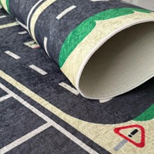 Carpettex Çocuk Bebek Odası Oyun Halısı Trafik Temalı Sarı Gri Halı Kaymaz Taban Yıkanabilir