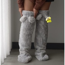 Pabtex Peluş Çorab Welsoft Diz Üstü Oda Çorabı Kışlık Uyku Çorabı Ayak Isıtıcı Uzun Çorap