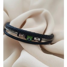 HD Marketim Bileklik Hakiki Deri Örgü Unisex 20 cm Cam Nazar Boncuklu Bilezik Takı Aksesuar