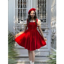 Madame Lucid Retro Kadife Kırmızı Mini Elbise